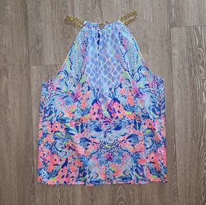 Lilly Pulitzer Vibrant Blue and Pink Halter Tank Top